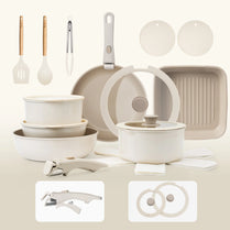 KIKCOIN 22-Piece Non-Stick Cookware Set – Khaki, Oven & Dishwasher Safe