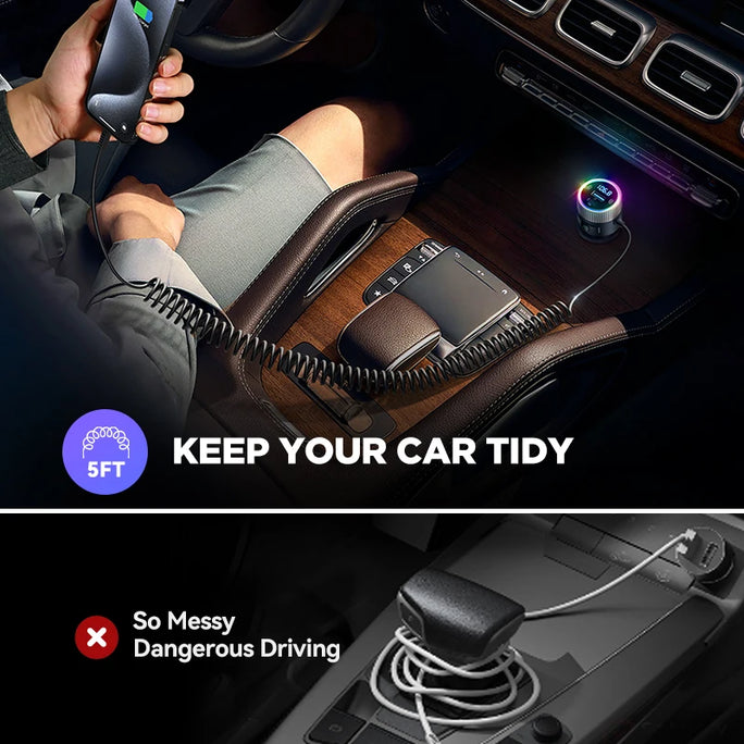Bluetooth 5.4 FM Transmitter for Cars with USB C Charger 60W
