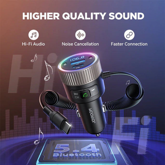 Bluetooth 5.4 FM Transmitter for Cars with USB C Charger 60W